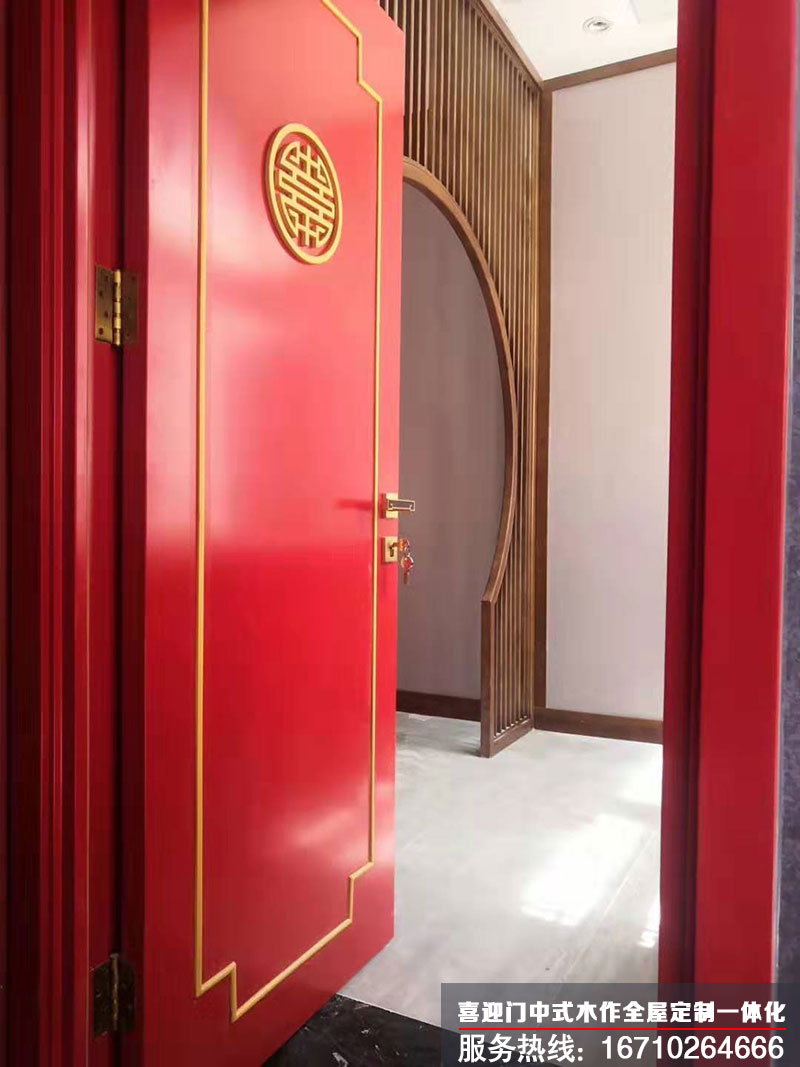 中式装修红色实木门
