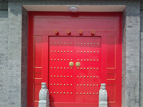 安福中国传统四合院系列朱红色中式木制大门木作