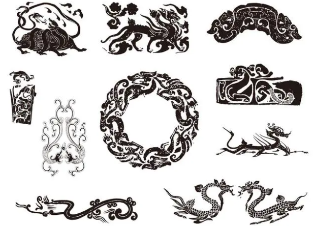 安福龙纹和凤纹的中式图案